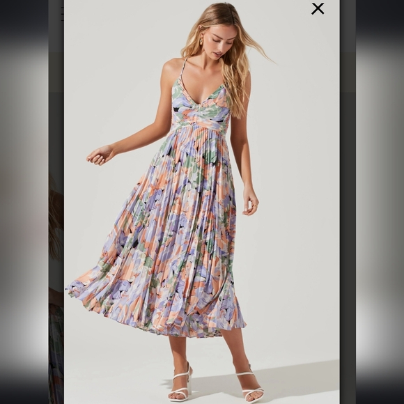 NWT ASTR the Label Blythe Floral Plisse Midi Dress | Coral Multi | Size M - Picture 8 of 8